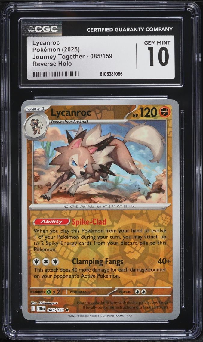 2025 #085 Lycanroc Reverse Holo CGC 10 Journey Together - JTG EN - English Pokemon