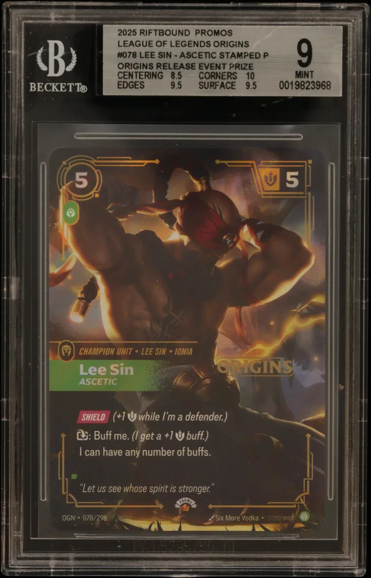 2025 #078 Lee Sin - Ascetic STAMP P/(Origins Release Event Prize Pack) BGS 9 Riftbound: League of Legends TCG Origins Promos