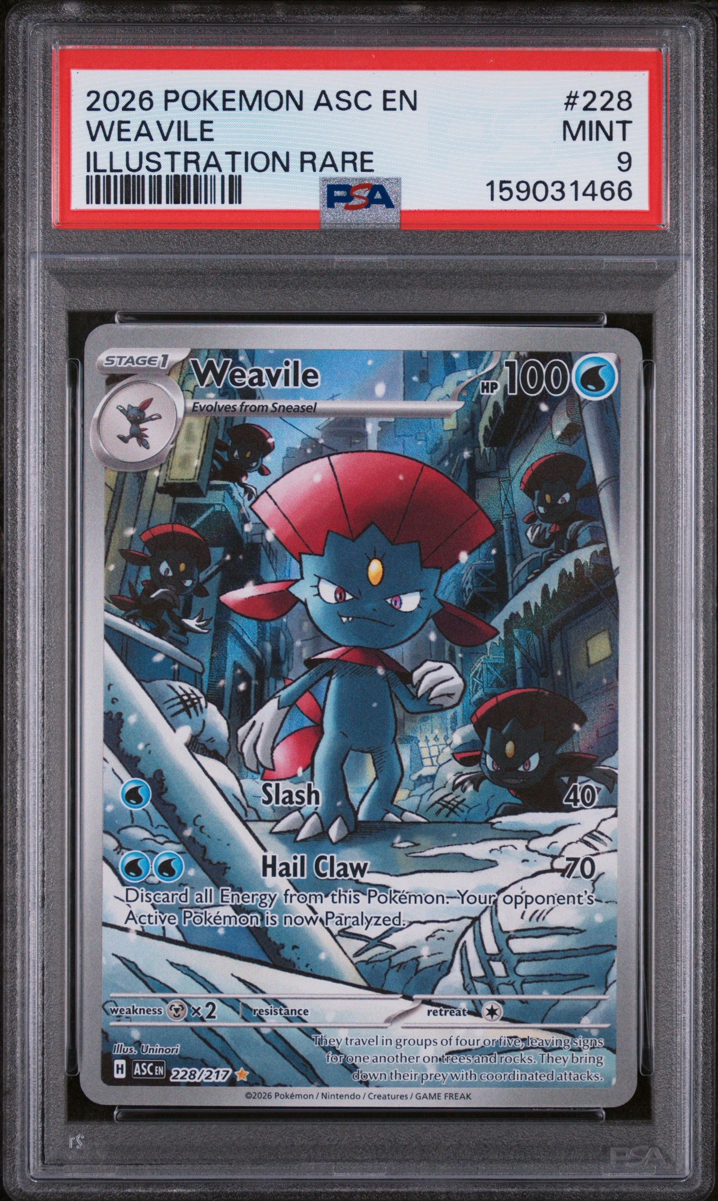 2026 #228 Weavile PSA 9 Asc En-Ascended Heroes