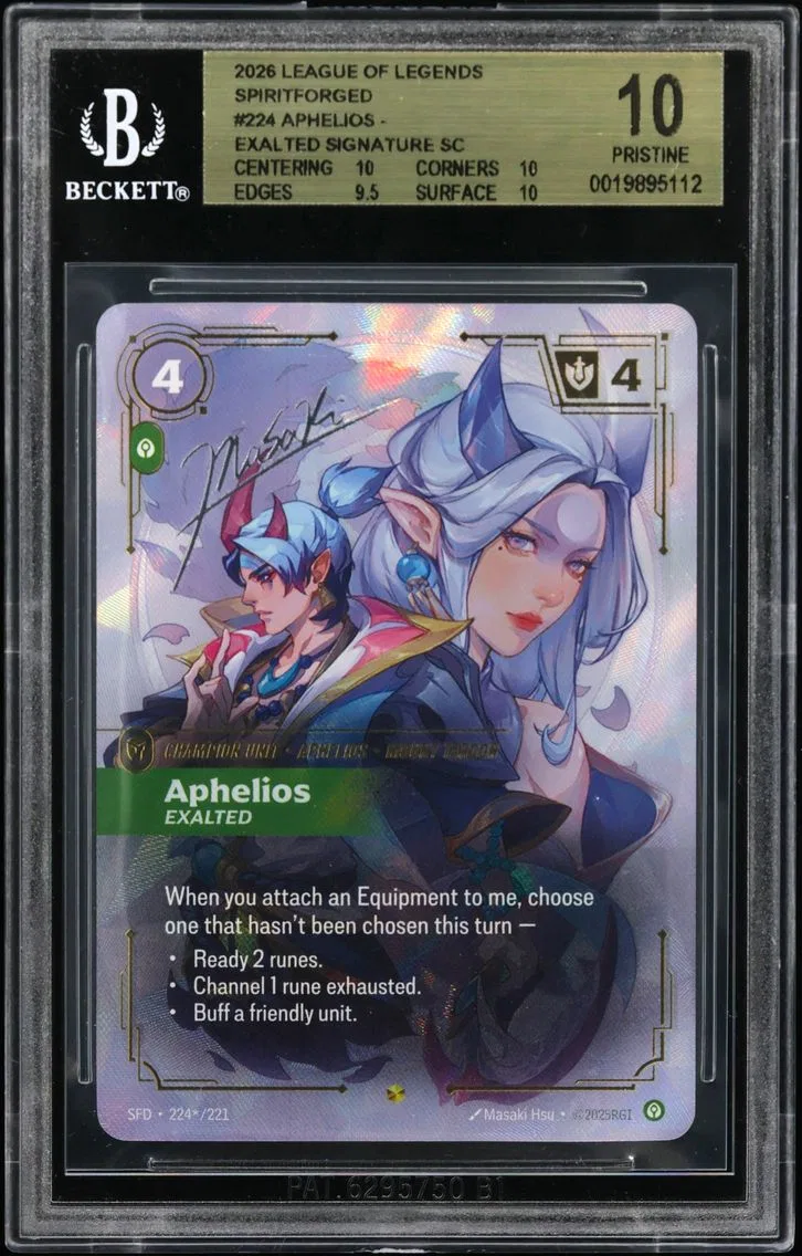 2026 #224* Aphelios - Exalted SIGNATURE SC BGS 10 Riftbound: League of Legends TCG Spiritforged