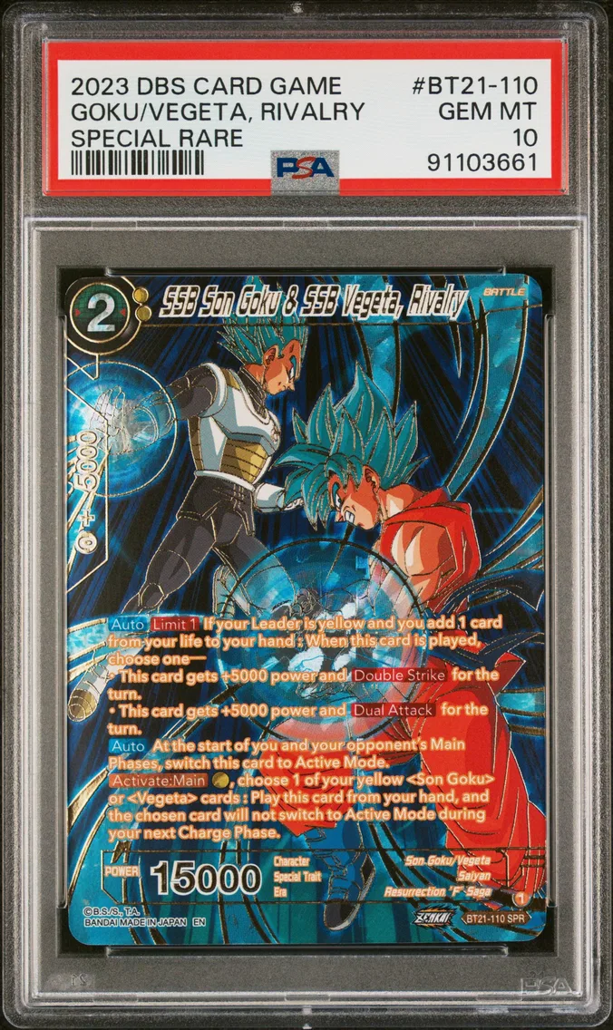 2023 #BT21-110 SSB Son Goku & SSB Vegeta, Rivalry PSA 10 Dragon Ball Super Card Game Series 21 Wild Resurgence