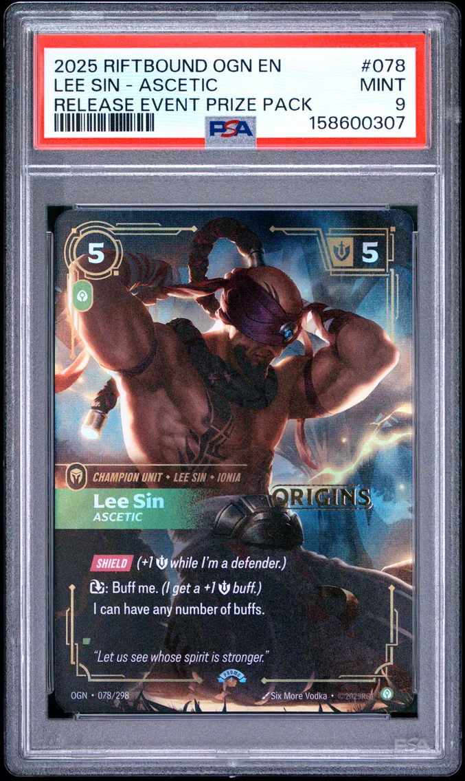 2025 #078 Lee Sin - Ascetic PSA 9 Riftbound: League of Legends Ogn-Origins