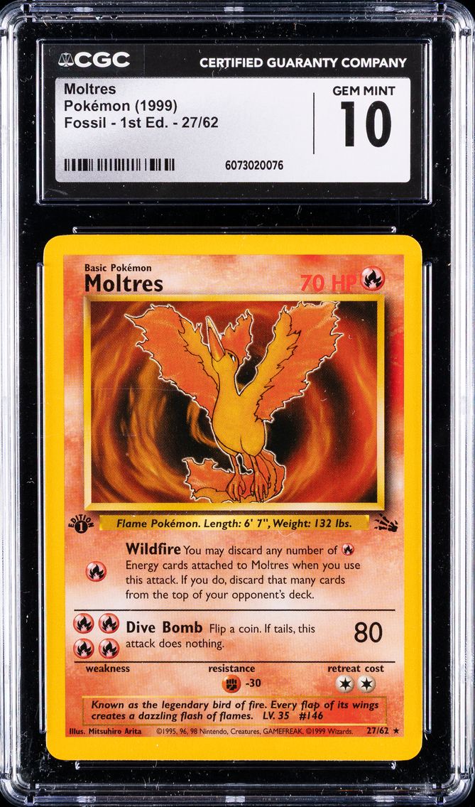 1999 #27 Moltres 1st Edition CGC 10 Fossil Pokemon