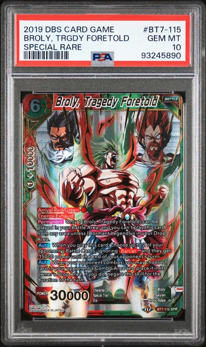 2019 #BT7-115 Broly, Tragedy Foretold PSA 10 Dragon Ball Super Card Game Series 7 Assault of the Saiyans