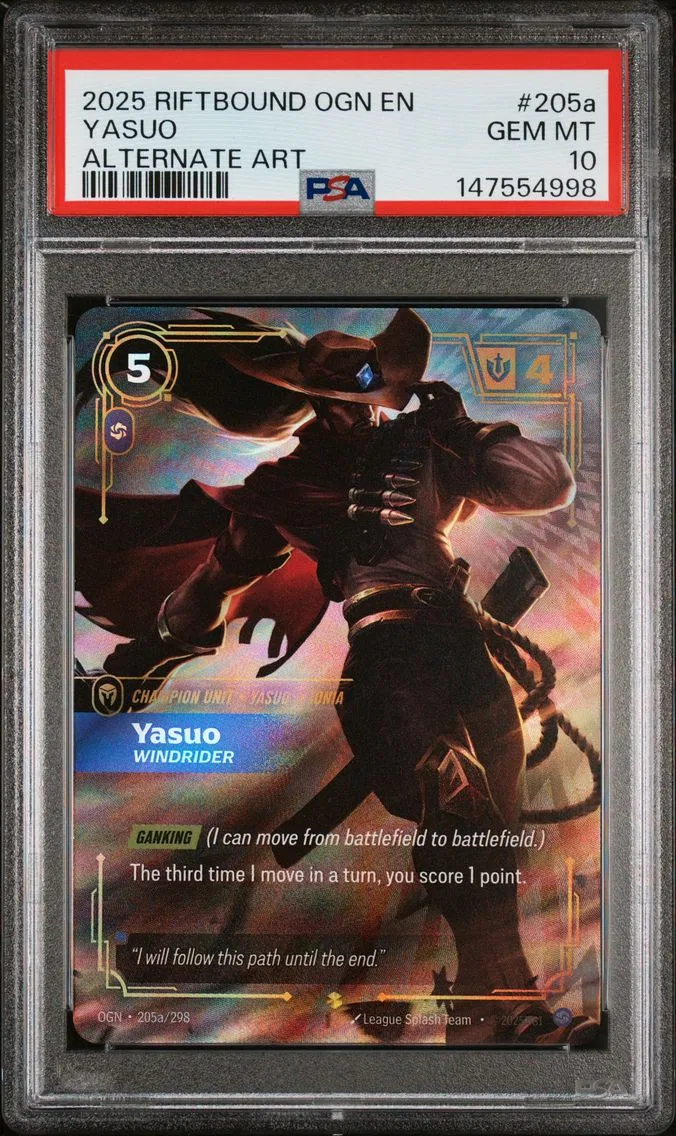2025 #205a Yasuo - Windrider PSA 10 Riftbound: League of Legends Ogn-Origins