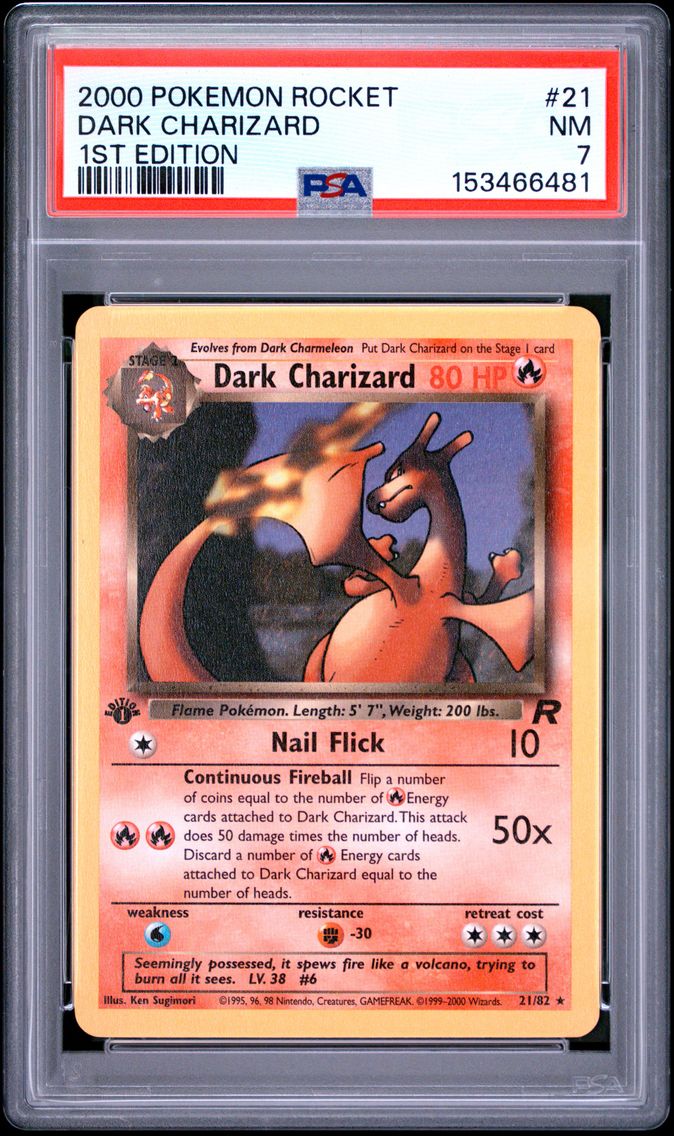 2000 #21 Dark Charizard 1st Edition PSA 7 Rocket