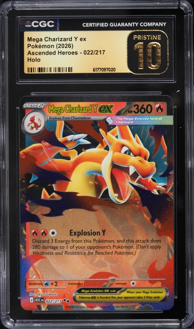 2026 #22 Mega Charizard Y EX CGC 10 Pokemon Mega Evolution Ascended Heroes Holo