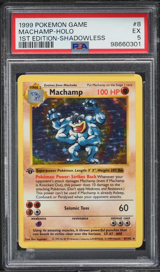 1999 #8 BASE SET SHADOWLESS 1ST EDITION HOLO MACHAMP PSA 5 POKEMON