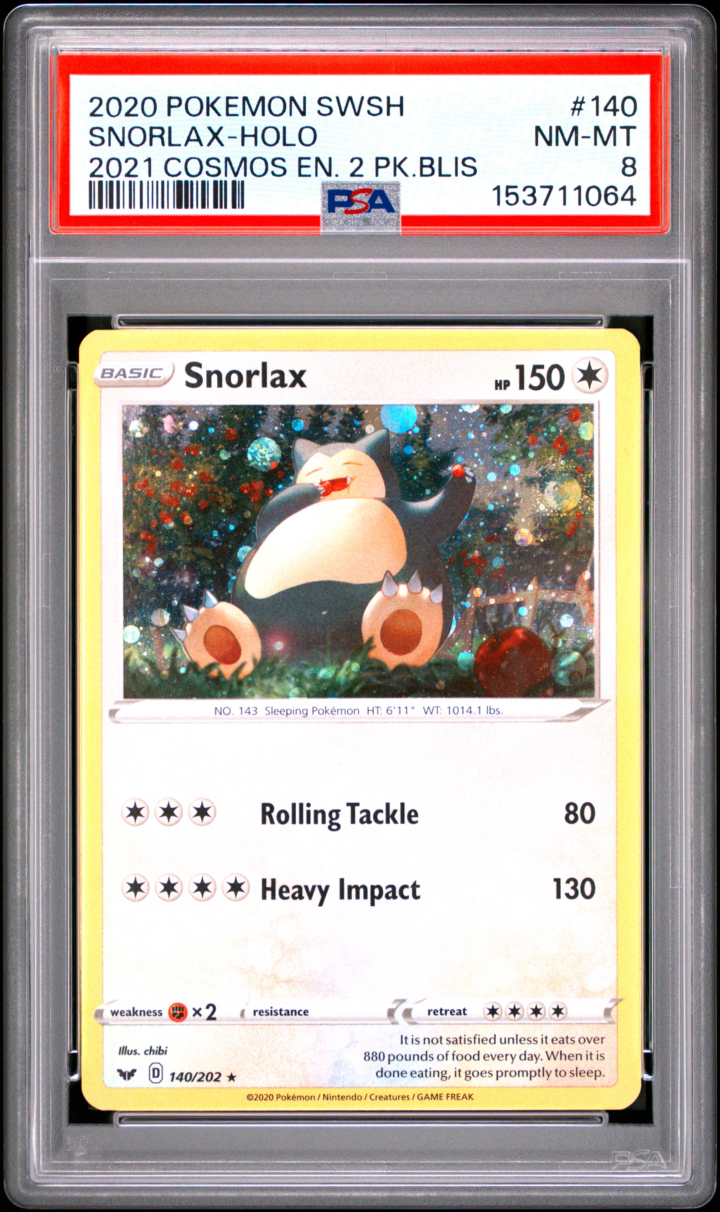 2020 #140 Snorlax-Holo PSA 8 Sword & Shield