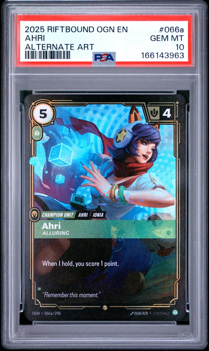 2025 #066a Ahri - Alluring PSA 10 Riftbound: League of Legends Ogn-Origins