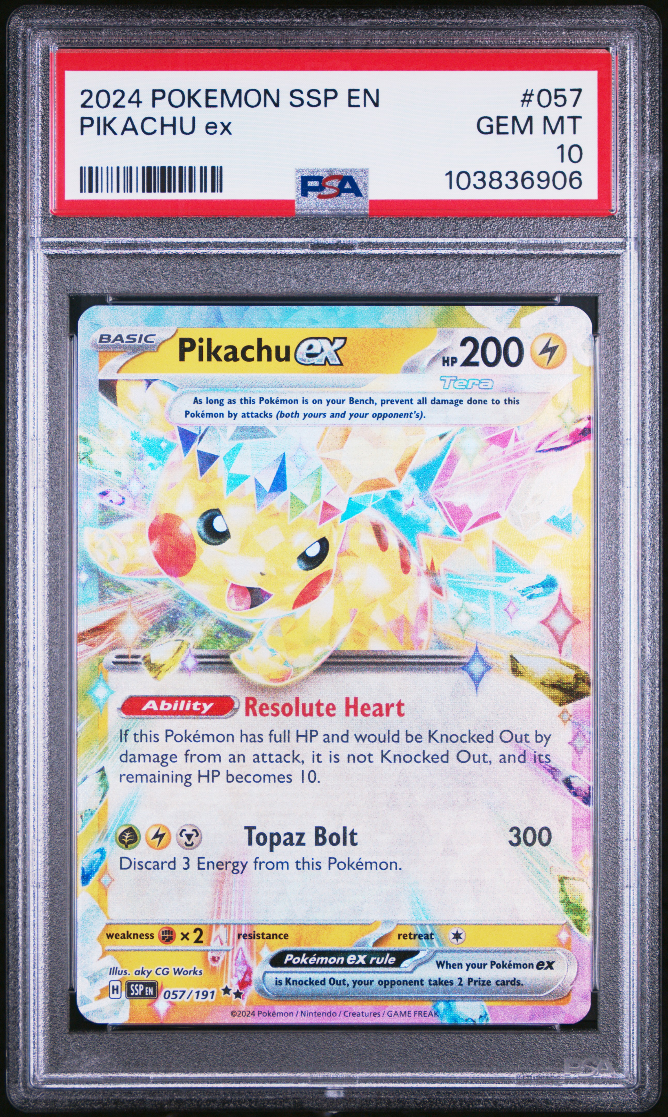 2024 #057 Pikachu Ex PSA 10 Ssp En-Surging Sparks