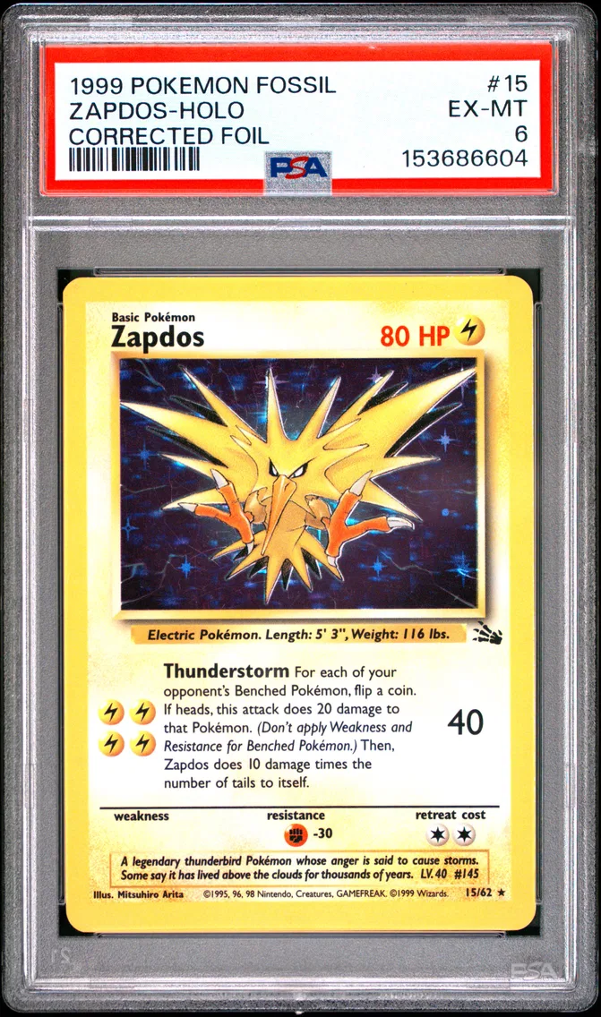 1999 #15 Zapdos-Holo PSA 6 Fossil