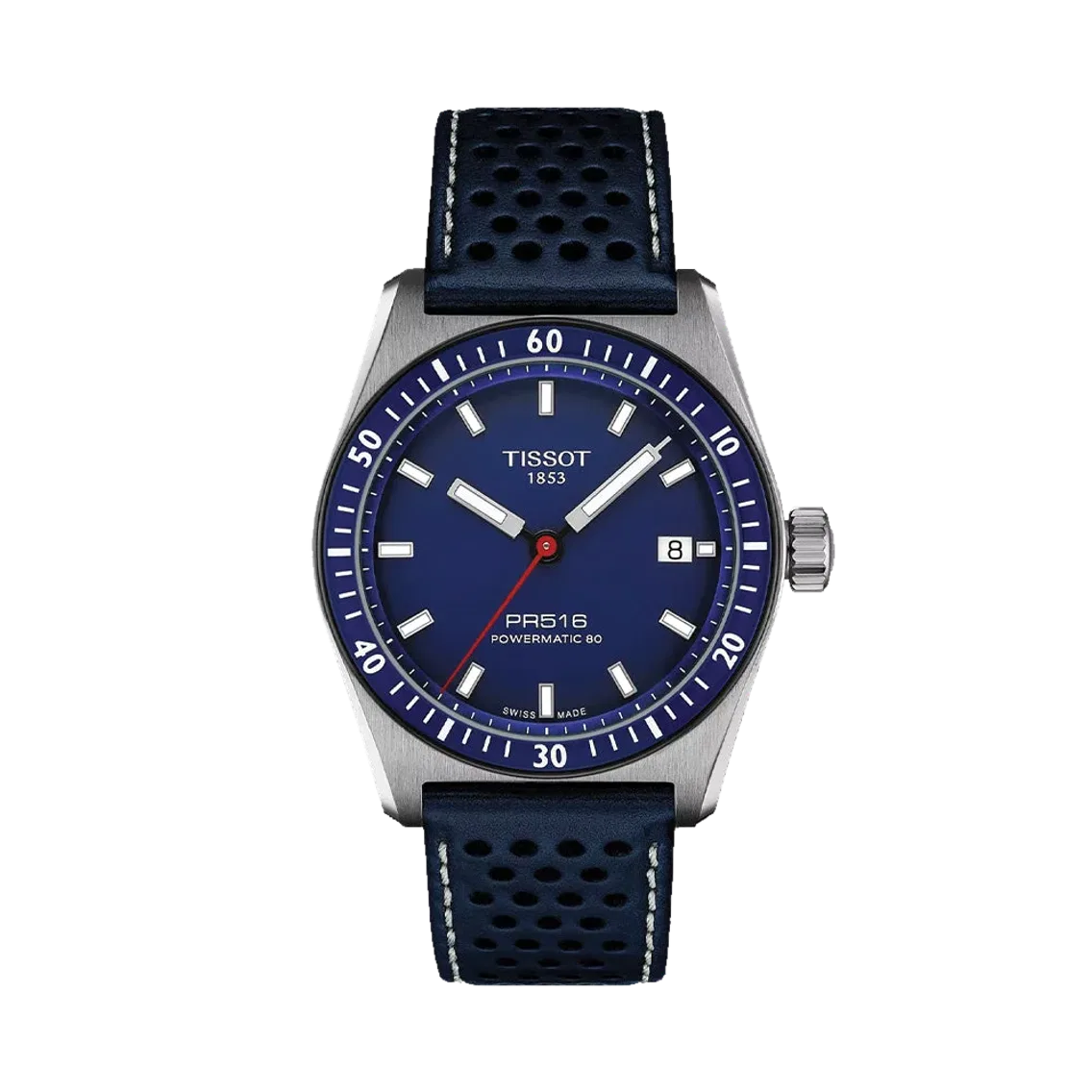 Tissot PR516 Powermatic 80 38mm - Blue on Leather Strap
