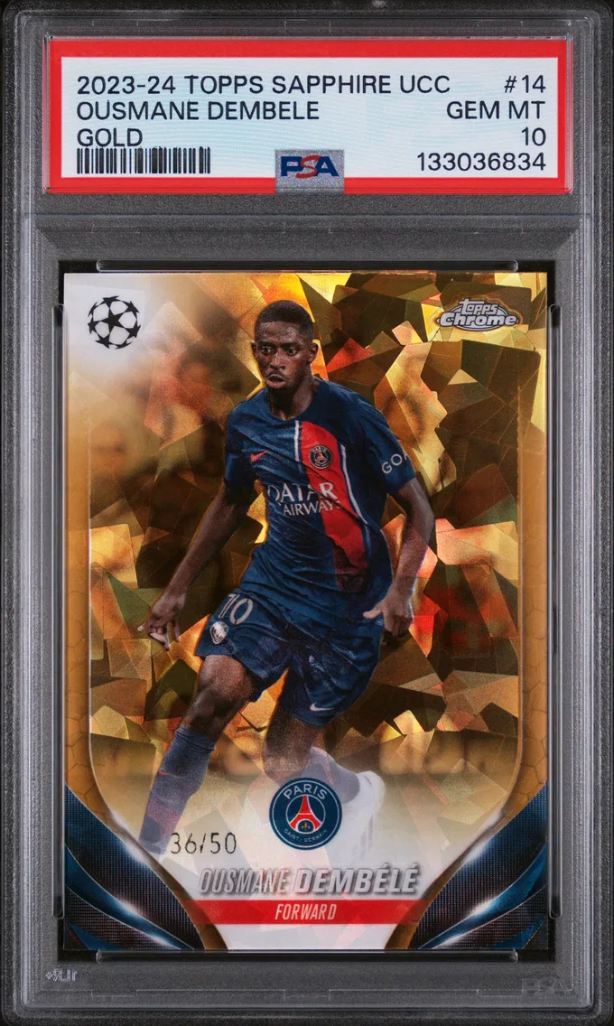 2023 #14 Ousmane Dembele PSA 10 Topps Chrome Sapphire Edition UEFA Club Competitions