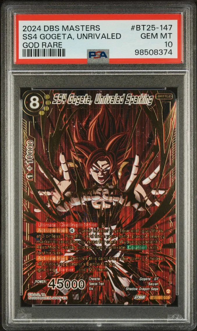 2024 #BT25-147 SS4 Gogeta, Unrivaled Sparking PSA 10 Dragon Ball Super Card Game Masters Series 25 Legend of the Dragon Balls