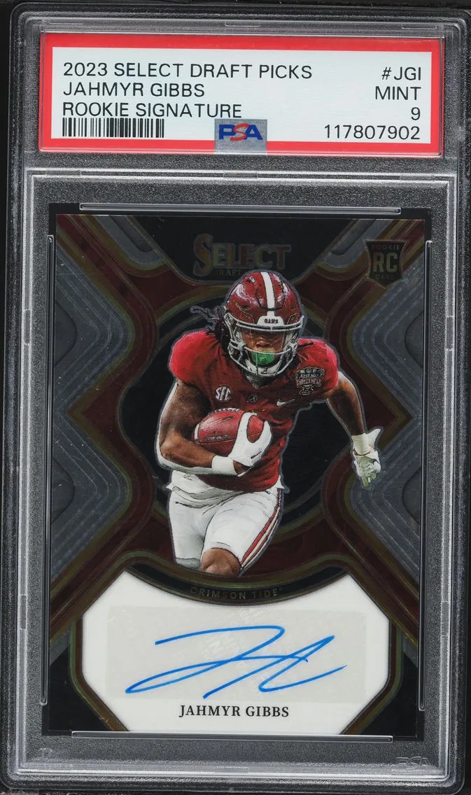 2023 #JGI Jahmyr Gibbs PSA 9 Panini Select Draft Picks Rookie Signatures Football