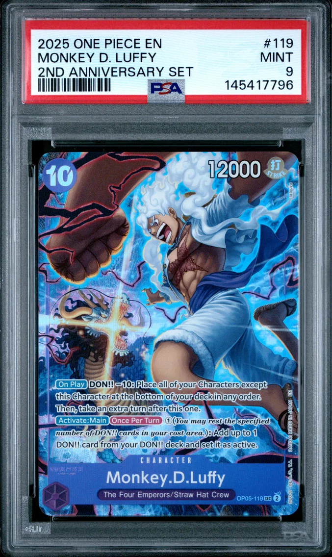 2025 #119 Monkey D. Luffy PSA 9 One Piece English Version 2nd Anniversary Set
