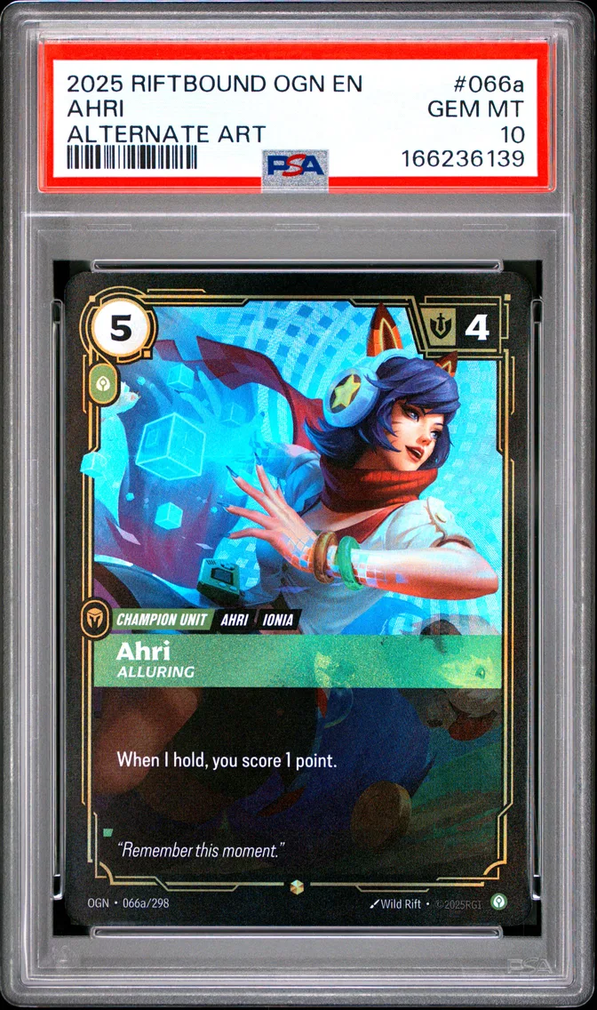2025 #066a Ahri - Alluring PSA 10 Riftbound: League of Legends Ogn-Origins