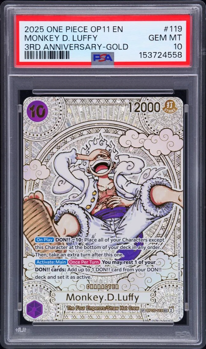 2025 #119 Monkey D. Luffy PSA 10 One Piece OP11-A Fist of Divine Speed