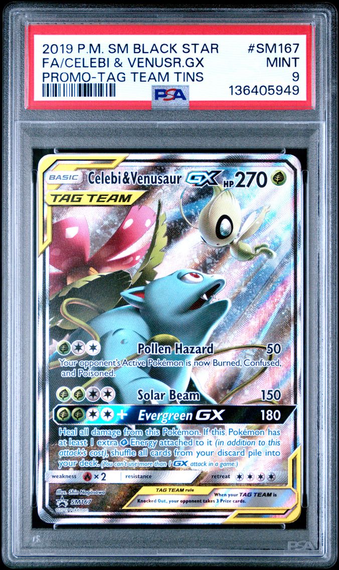 2019 #SM167 Full Art/Celebi & Venusaur GX PSA 9 SM Black Star Promo