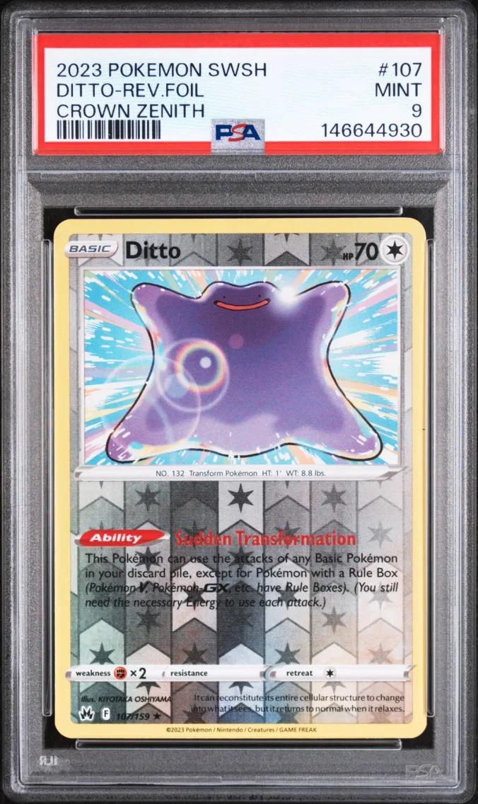 2023 #107 Ditto-Reverse Foil PSA 9 Sword and Shield Crown Zenith