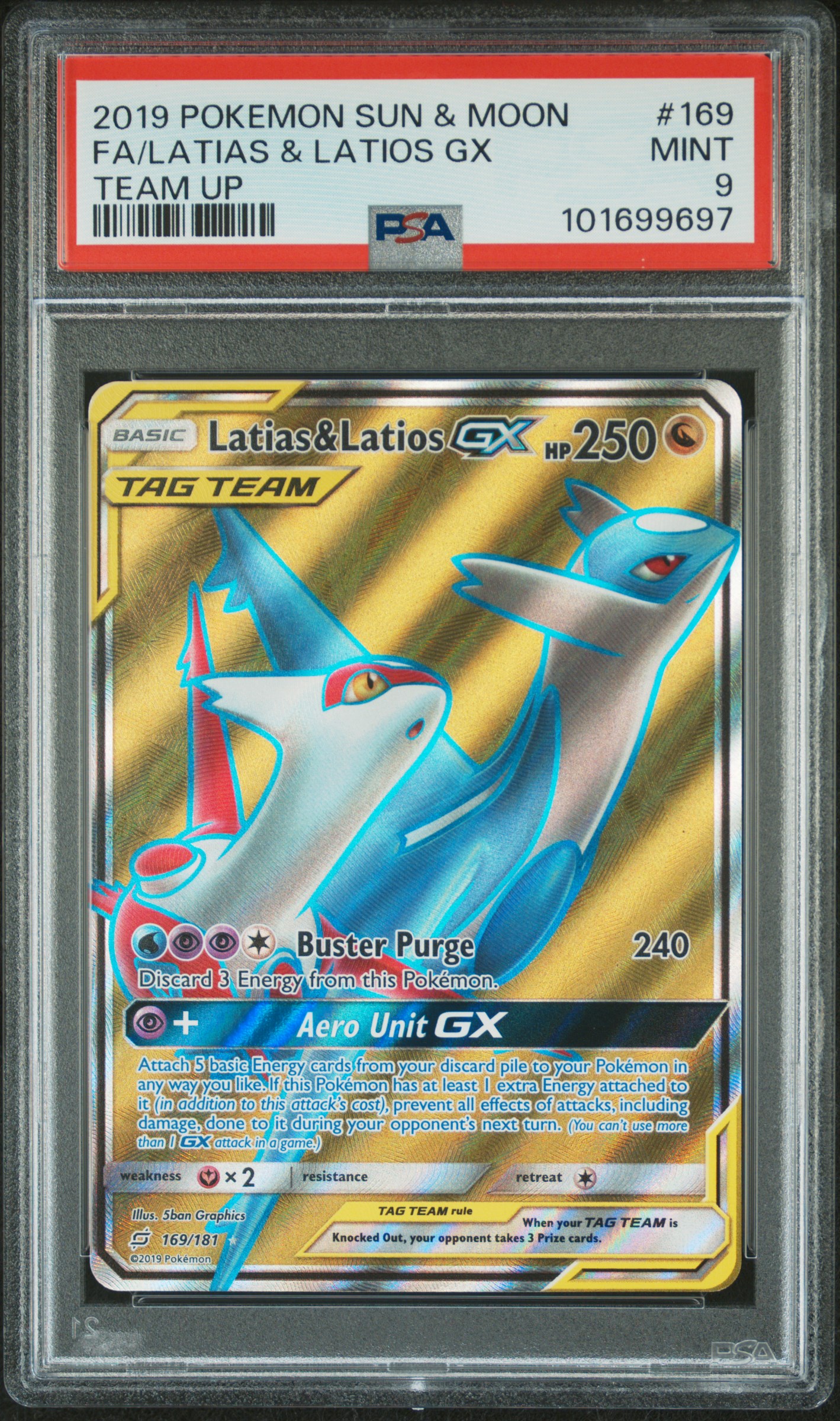 2019 #169 Full Art/Latias & Latios Gx PSA 9 Sun & Moon Team Up