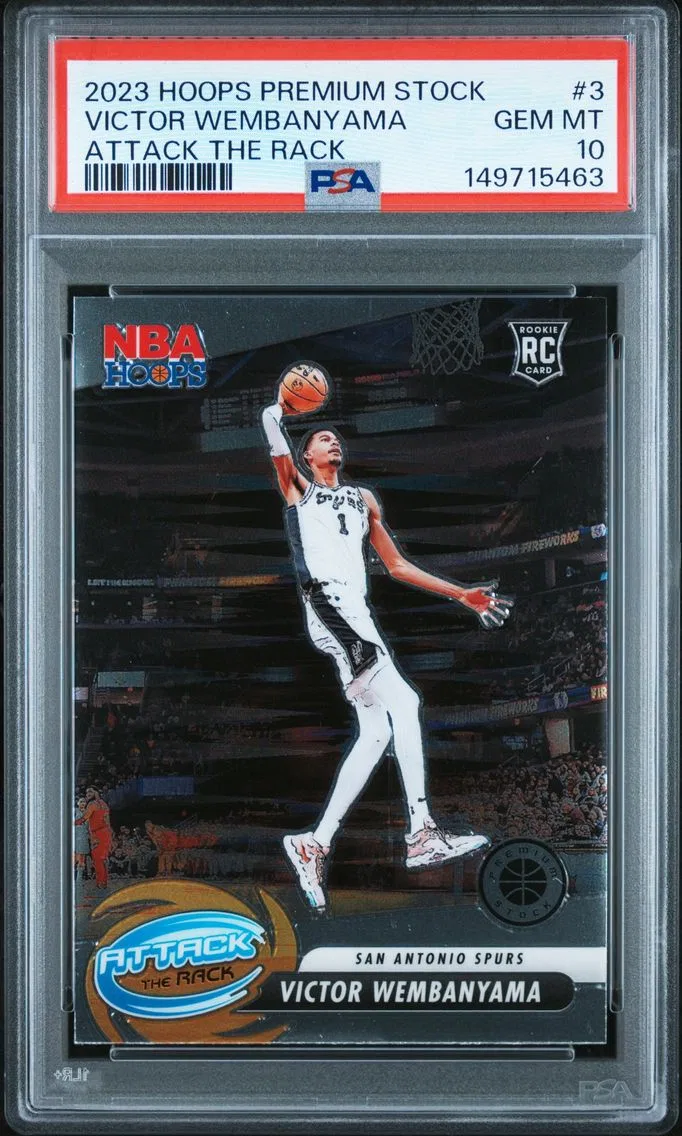 2023 #3 Victor Wembanyama PSA 10 Panini Hoops Premium Stock Attack the Rack