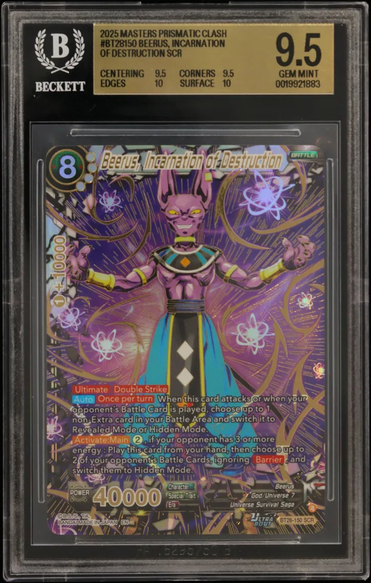 2025 #BT28150 Beerus, Incarnation of Destruction SCR BGS 9.5 Dragon Ball Super Card Game Masters Prismatic Clash