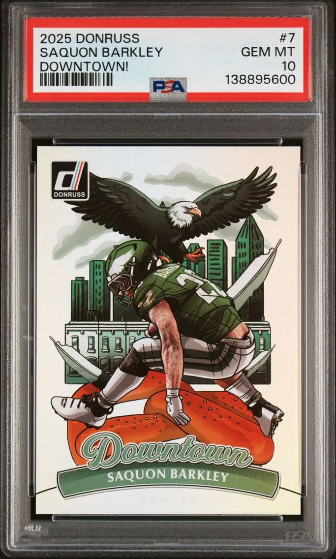 2025 #7 Saquon Barkley PSA 10 Panini Donruss Downtown! Football