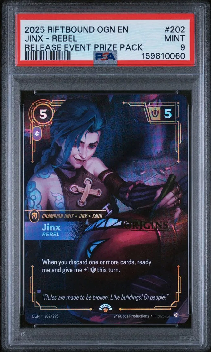 2025 #202 Jinx - Rebel PSA 9 Riftbound: League of Legends Ogn-Origins
