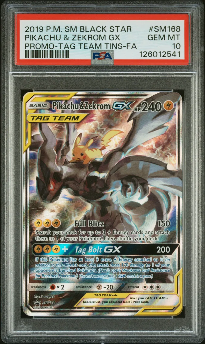 2019 #SM168 Full Art/Pikachu & Zekrom GX PSA 10 SM Black Star Promo