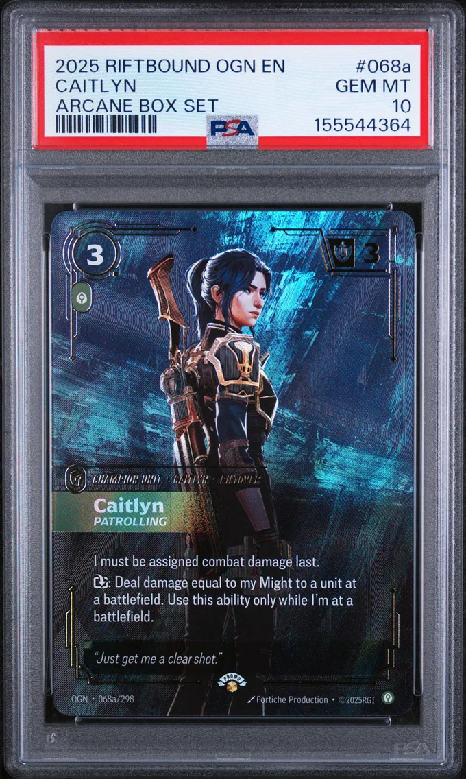 2025 #068a Caitlyn - Patrolling PSA 10 Riftbound: League of Legends Ogn-Origins