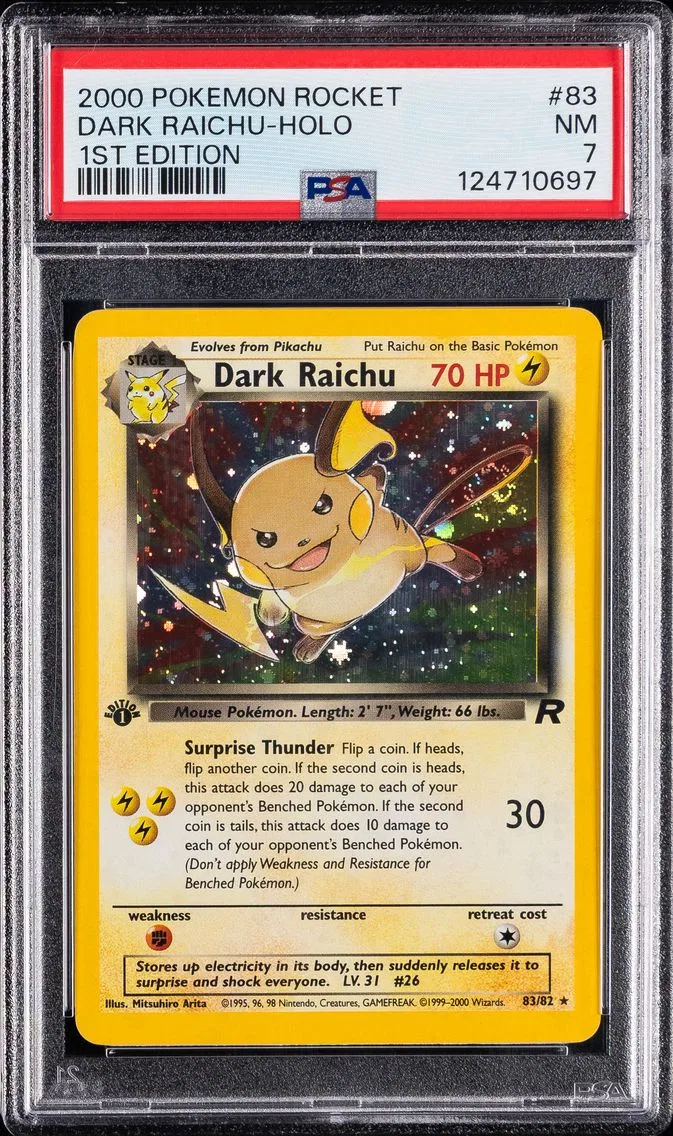 2000 #83 Dark Raichu-Holo 1st Edition PSA 7 Rocket Pokemon