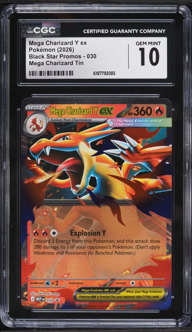2026 #30 Mega Charizard Y Ex CGC 10 Pokemon Mega Evolution Black Star Promo Tin