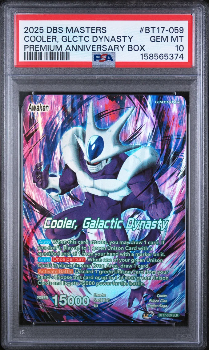 2025 #BT17-059 Cooler/Cooler, Galactic Dynasty PSA 10 Dragon Ball Super Card Game Masters Premium Anniversary Box