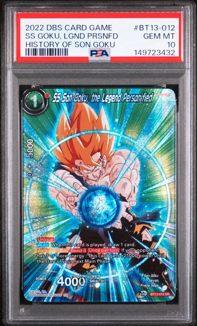 2022 #BT13-012 SS Son Goku, the Legend Personified PSA 10 Dragon Ball Super Card Game Theme Selection History of Son Goku