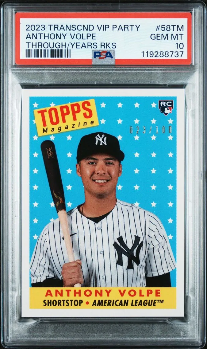 2023 #58TM Anthony Volpe PSA 10 Topps Transcendent VIP Party Through the Years Reproduction 2023 Rookies