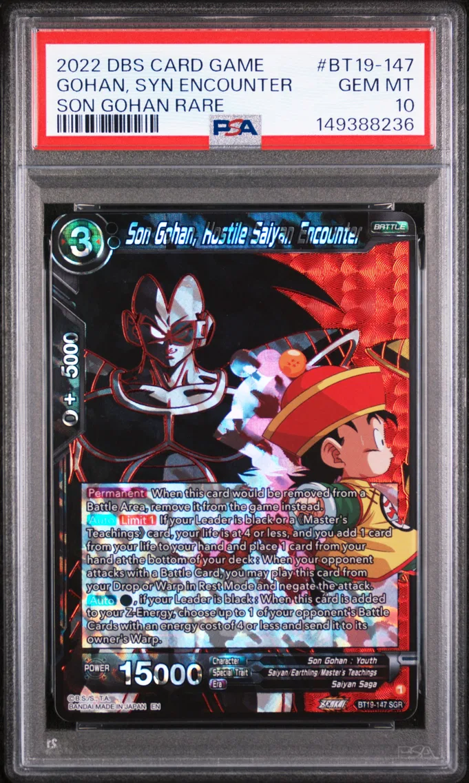 2022 #BT19-147 Son Gohan, Hostile Saiyan Encounter PSA 10 Dragon Ball Super Card Game Series 19 Fighter's Ambition