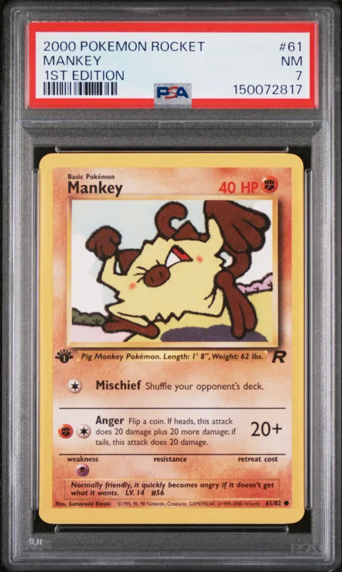 2000 Pokemon Rocket Mankey 1st Edition Rocket #61 PSA 7