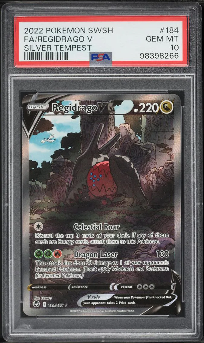 2022 Pokemon Sword & Shield Silver Tempest Full Art Regidrago V #184 PSA 10 GEM MINT