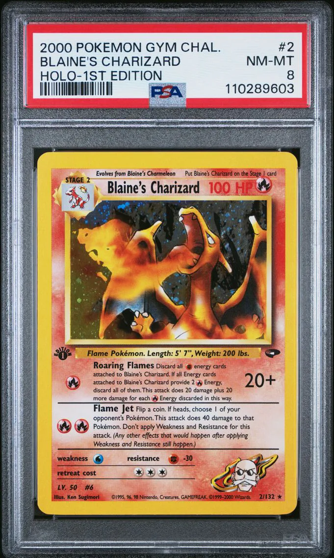 2000 BLAINE'S CHARIZARD POKEMON GYM CHALLENGE | HOLO-1ST EDITION #2 PSA 8