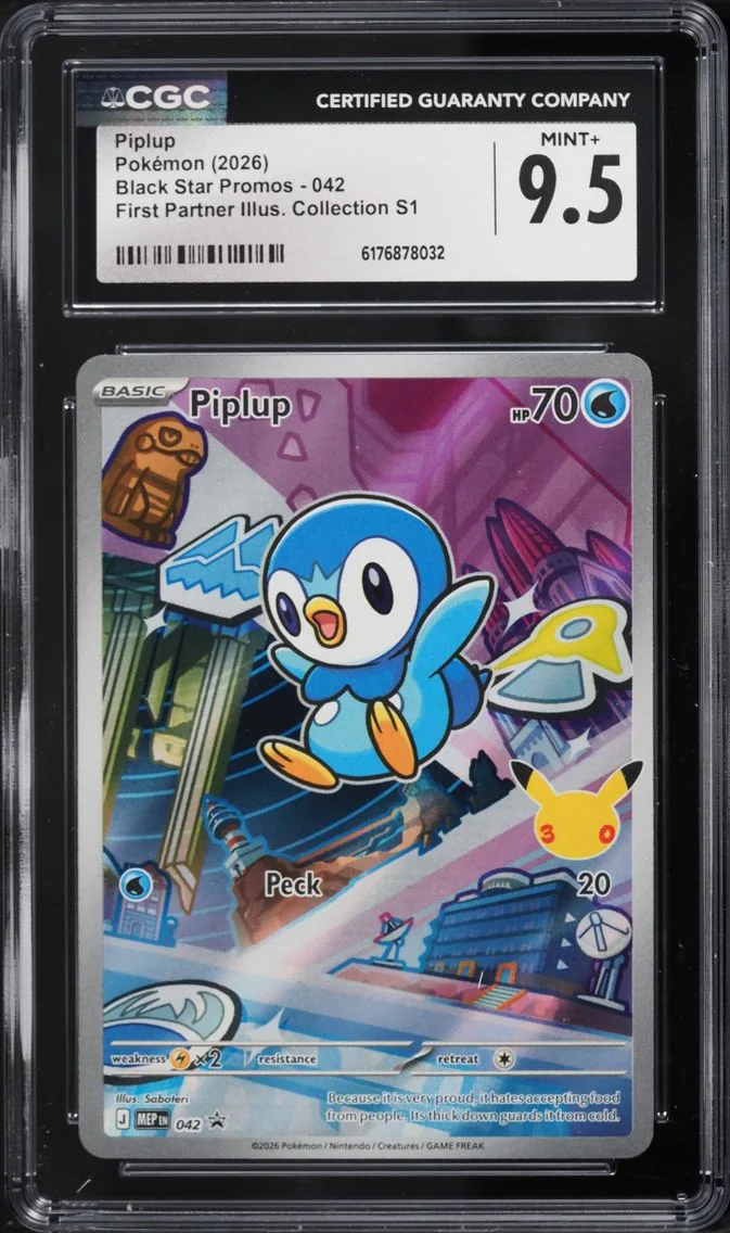 2026 Pokemon Mega Promo First Partner Illustration S1 Full Art Piplup #42 CGC 9.5 MINT+