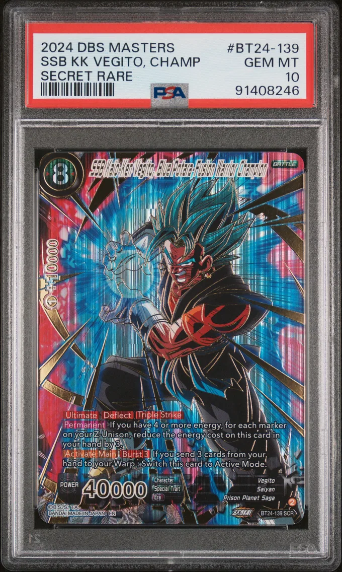 2024 #BT24-139 SSB Kaio-Ken Vegito, Blue Potara-Fusion Warrior Champion PSA 10 Dragon Ball Super Card Game Masters Series 24 Beyond Generations