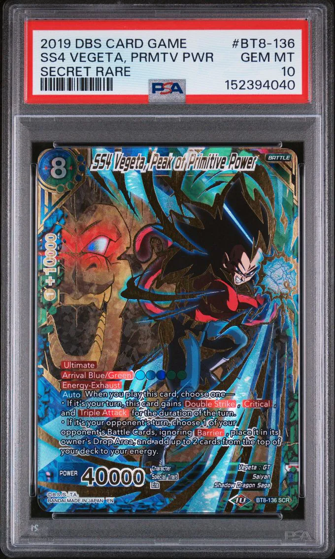 2019 #BT8-136 SS4 Vegeta, Peak of Primitive Power PSA 10 Dragon Ball Super Card Game Series 8 Malicious Machinations