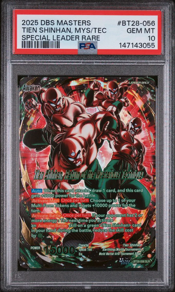 2025 #BT28-056 Tien Shinhan/Tien Shinhan, Return of the Mysterious Technique PSA 10 Dragon Ball Super Card Game Masters Series 28 Prismatic Clash