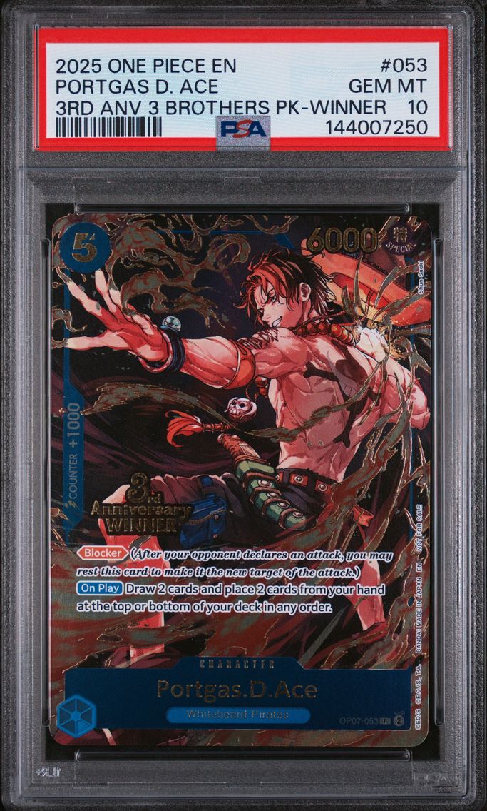 2025 #053 Portgas D. Ace PSA 10 One Piece 3rd Anniversary Tournament 3 Brothers Pack