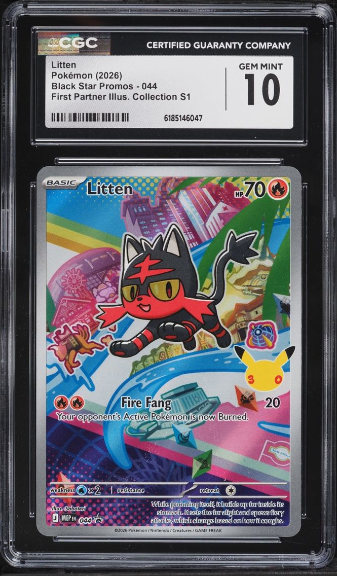 2026 #44 Litten CGC 10 Pokemon Mega Evolution Promo First Partner Illustration Full Art