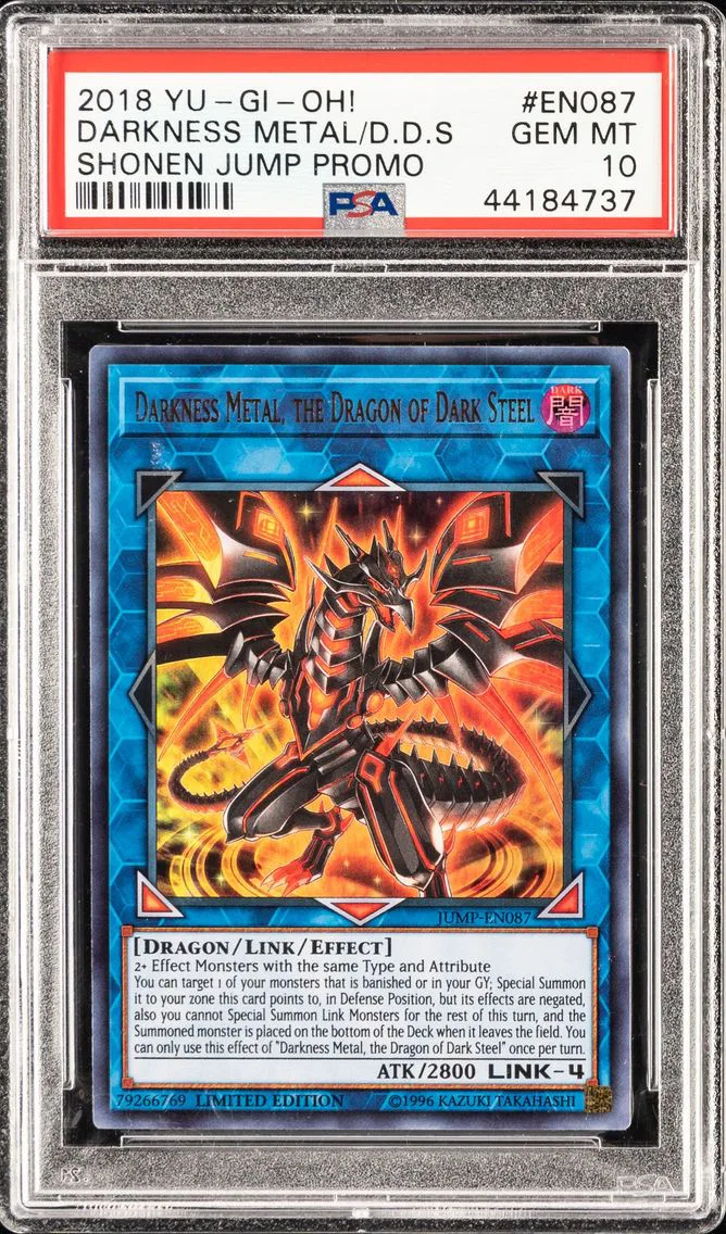 2018 YU-GI-OH SHONEN JUMP PROMO LIMITED EDITION DARKNESS METAL, THE DRAGON OF DARK STEEL JUMP-EN087 PSA 10