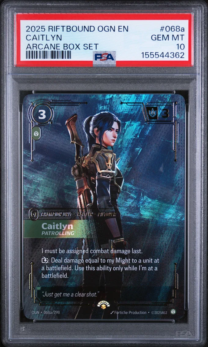 2025 #068a Caitlyn - Patrolling PSA 10 Riftbound: League of Legends Ogn-Origins