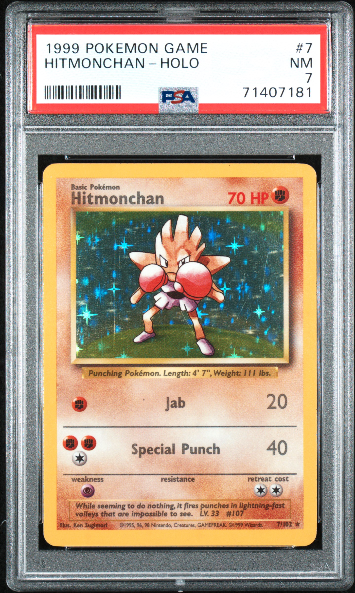 1999 #7 Hitmonchan-Holo PSA 7 Game